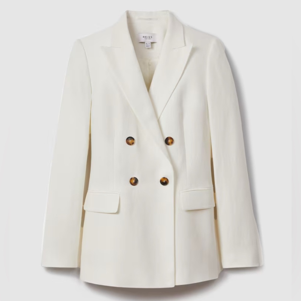 REISS

Viscose-Linen Double Breasted Suit Blazer in White